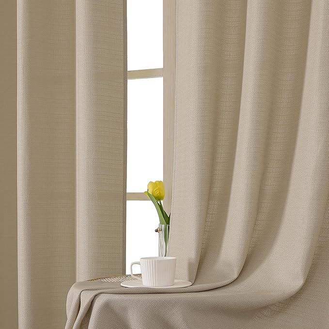 Chyhomenyc Camel Curtains 54 Inch Length 2 Panels, Faux Linen Textured Semi Sheer Light Filtering Soft Airy Rod Pocket Window Treatment Drapes for Living Room Bedroom, Each 30" Wx54 L