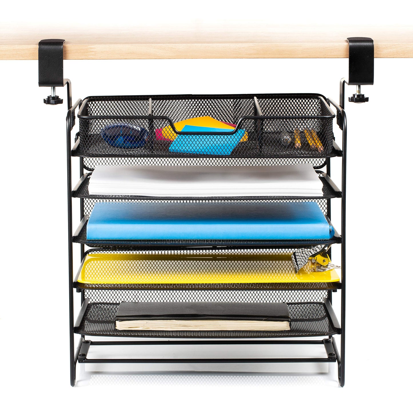 SB Simpli Better File Organizer 5 Tier Under The Desk File Holder, Clamp On Hanging File Organizer, SPACE SAVING DESIGN File Holder for Office Desk