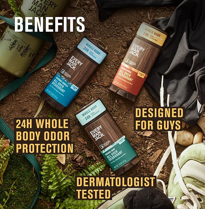 Every Man Jack All Over Deodorant - 24 Hour Whole Body Odor Protection - Aluminum Free - Fresh Citrus Scent 2.6 oz (1 Pack)