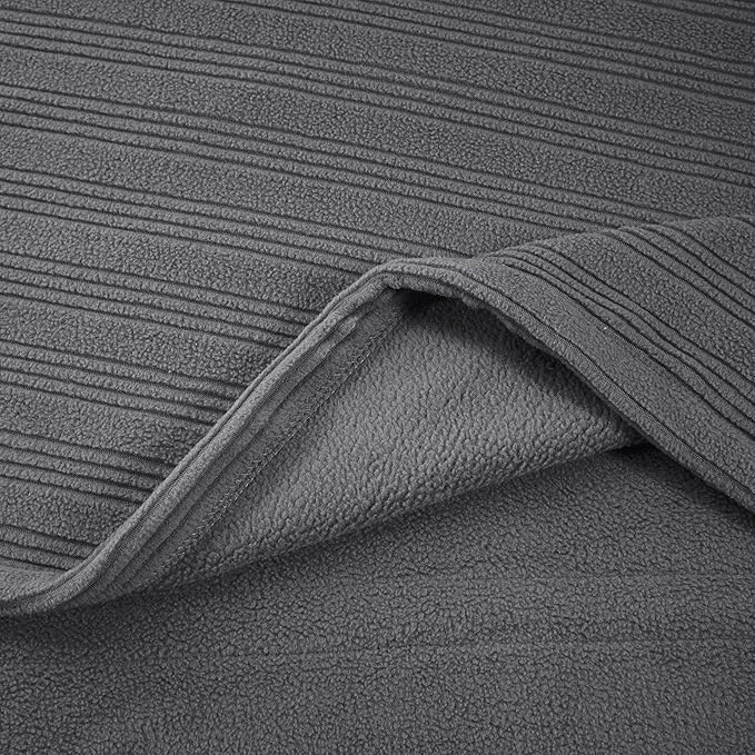Serta Travis Fleece Ultra Soft Tri-Rib Textured Electric Blanket, Cozy and Snuggly Cover Fast Heating for Cold Weather, Auto Shut Off, Multi Heat Setting Controller, Full, Charcoal
