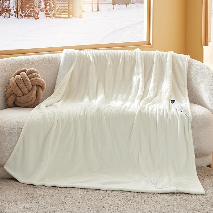 Bedsure Electric Blanket Twin - Soft Flannel Heated Blanket, Fast Heating with 10 Time Settings & 6 Heat Settings, Warm Gift for Grandma (62x84 inches, Ivory)