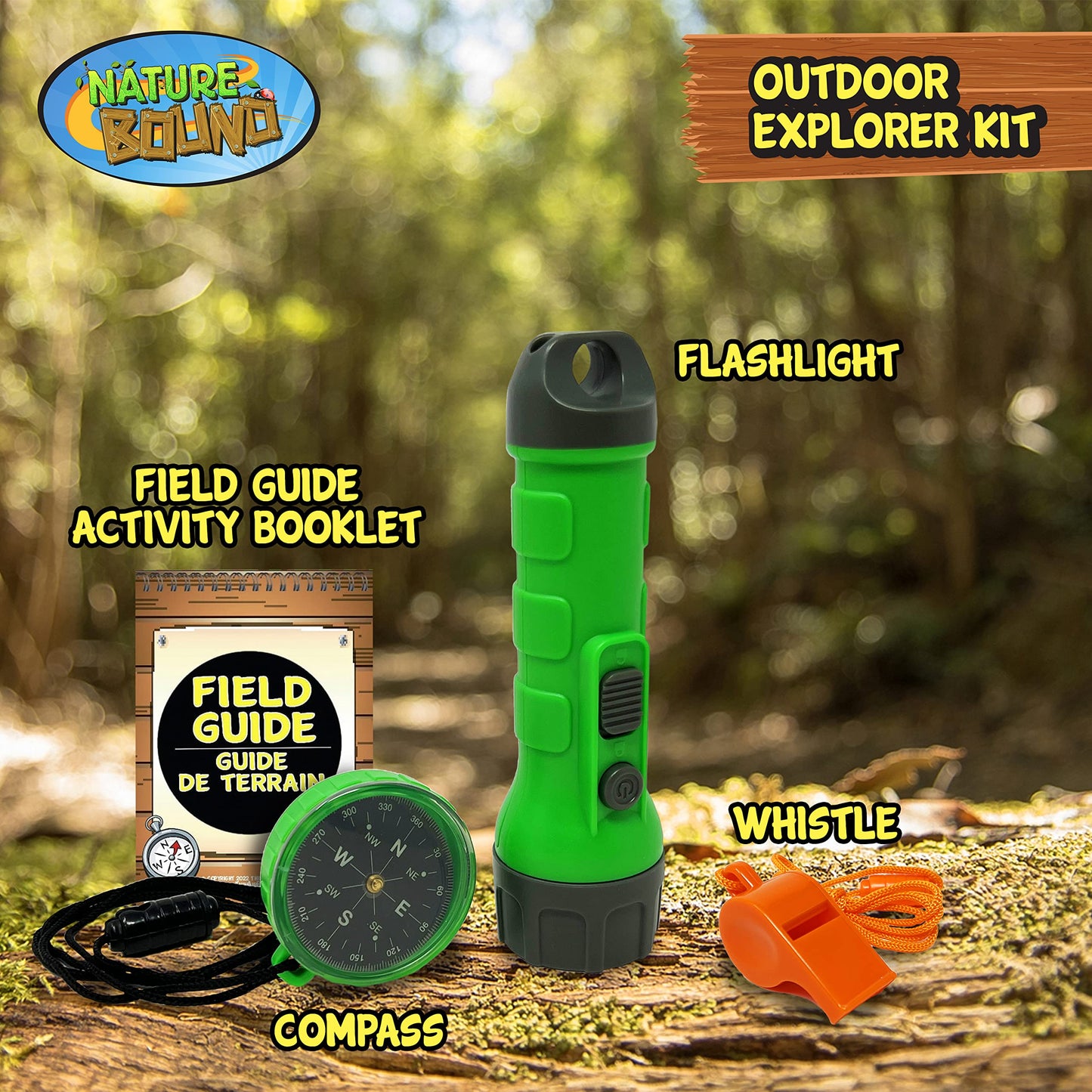 Nature Bound Outdoor Explorer Kit with Flashlight, Compass, Whistle, and Field Guide, Gift for Boys and Girls for Hiking, Camping, and Exploring Nature