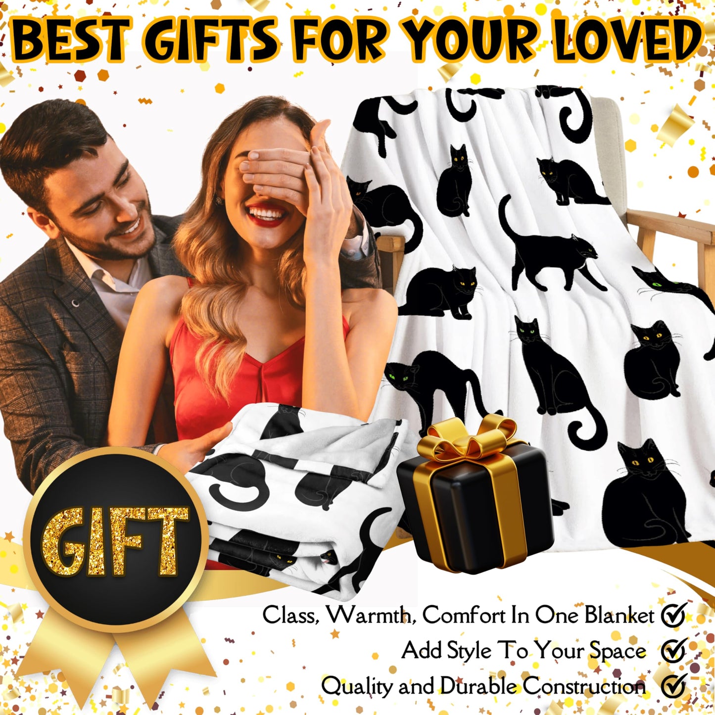 Black Cats Blanket Throw Super Soft and Cozy Blankets for Home Decoration, Couch, Bed, Sofa 50"x40" Small for Kids for All Seasons
