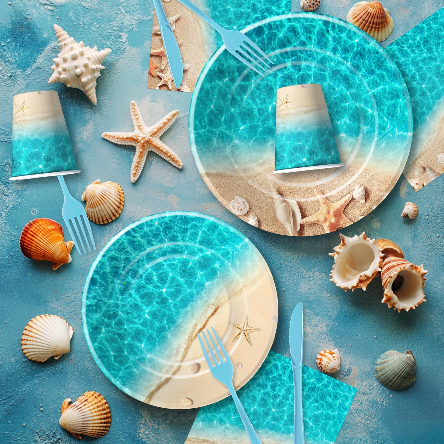 Srua Don Beach Party Decorations, Ocean Seashell Party Supplies, Plate, Cup, Napkin, Tablecloth, Cutlery, Banner, Ocean Beach Table Decorations For Birthday Baby Shower Wedding, Serves 24