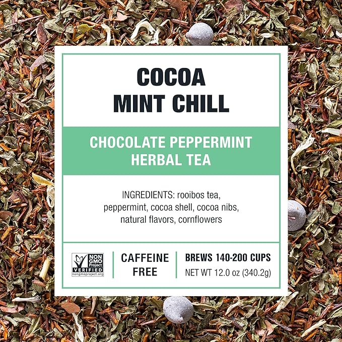 Tiesta Tea - Cocoa Mint Chill Loose Leaf Tea, Chocolate Peppermint Herbal Rooibos Blend, Non-Caffeinated, Hot or Iced, Makes Up to 200 Cups, Resealable Bulk Pouch, 12 Ounce