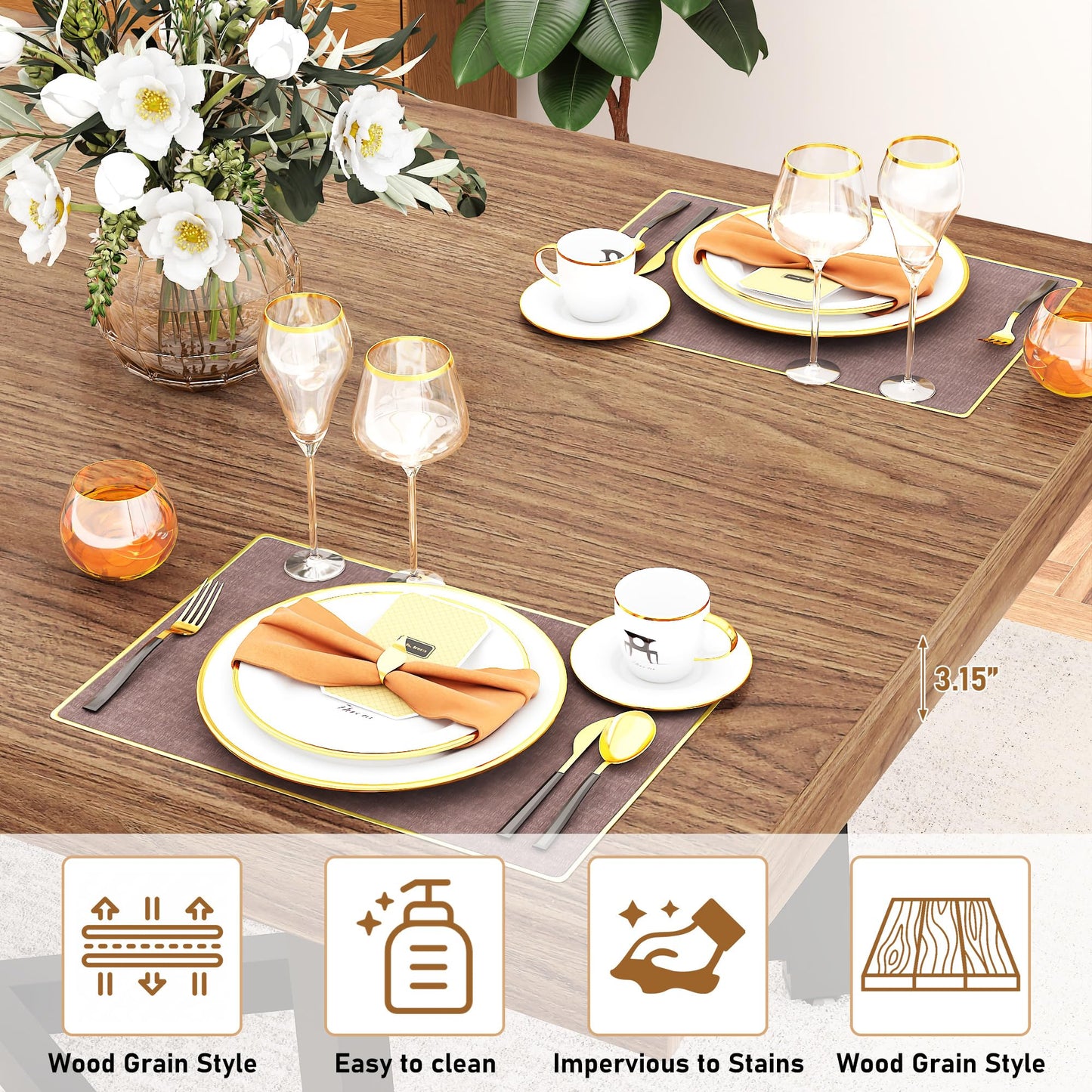 71" Farmhouse Dining Table for 4,6,8 People,Wooden Rustic Kitchen Table W/Thickness Waterproof Wood Tabletop,Rectangular Long Brown Dinner Table for Home Office,Dining Room,Living Room Furniture