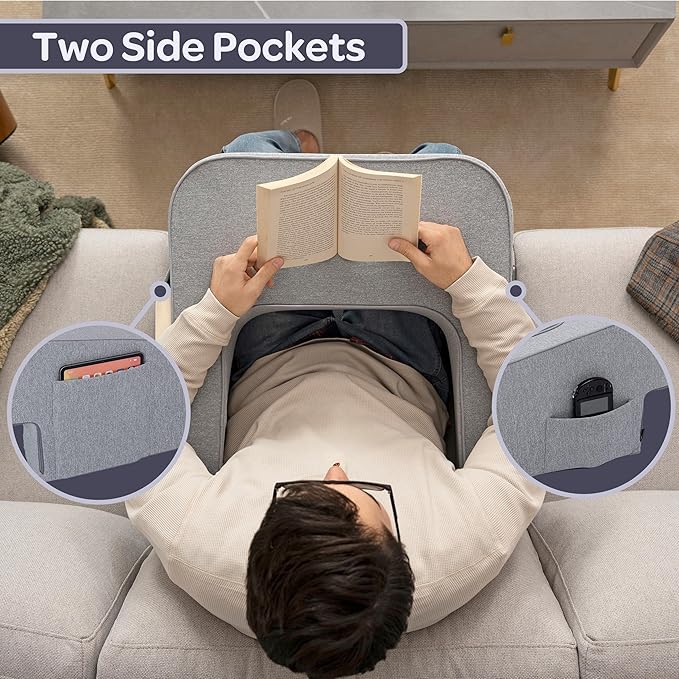 Lavish Home Multipurpose Memory Foam Desk Pillow - Lap Desk Pillow with Arm Rests, Storage Pockets, and Removable Washable Cover - Laptop Pillow for Reading, Gaming, Studying, and Working (Gray)