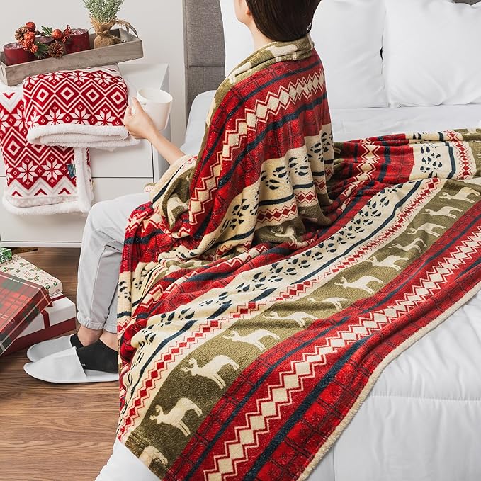 PAVILIA Christmas Throw Blanket | Red Christmas Holiday Fleece Blanket | Soft, Plush, Warm Winter Cabin Throw, 50x60 (Red Christmas)