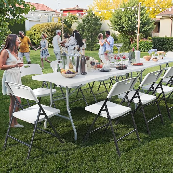 16 Pack Folding Chairs, 700lbs Capacity Heavy Duty Folding Chair with Reinfoced Steel Frame for Indoor/Outdoor Use, White Plastic Foldable Chairs for Party, Patio, Meeting, Wedding and School