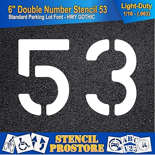 Pavement, Curb, and WheelStop Stencils - 6 inch Double Number Stencil - (53) - 6" x 9" x 1/16" (63 mil) - Light-Duty