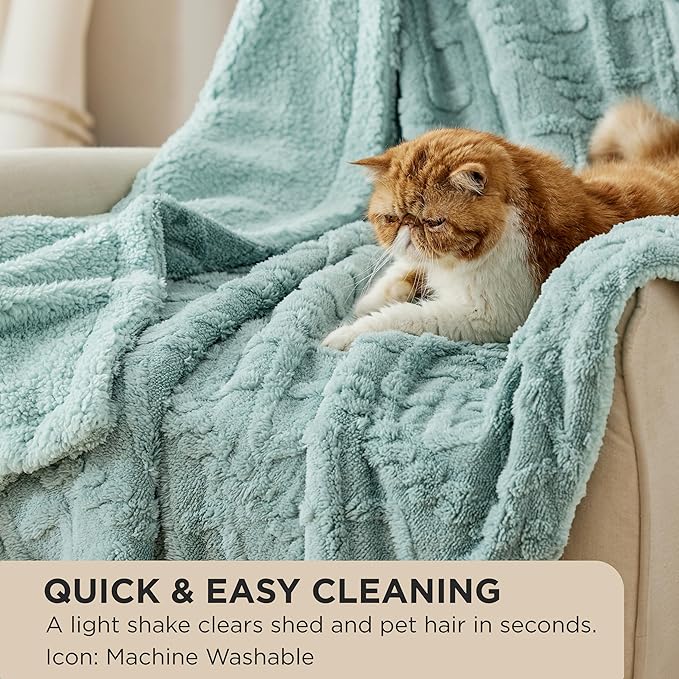 Bedsure Sherpa Fleece Blanket Twin Size for Bed - GentleSoft Fluffy & Cozy Cable Jacquard Tufted for Women Gift, Thick and Warm Blankets for Winter, Sage Green, 60x80 Inches