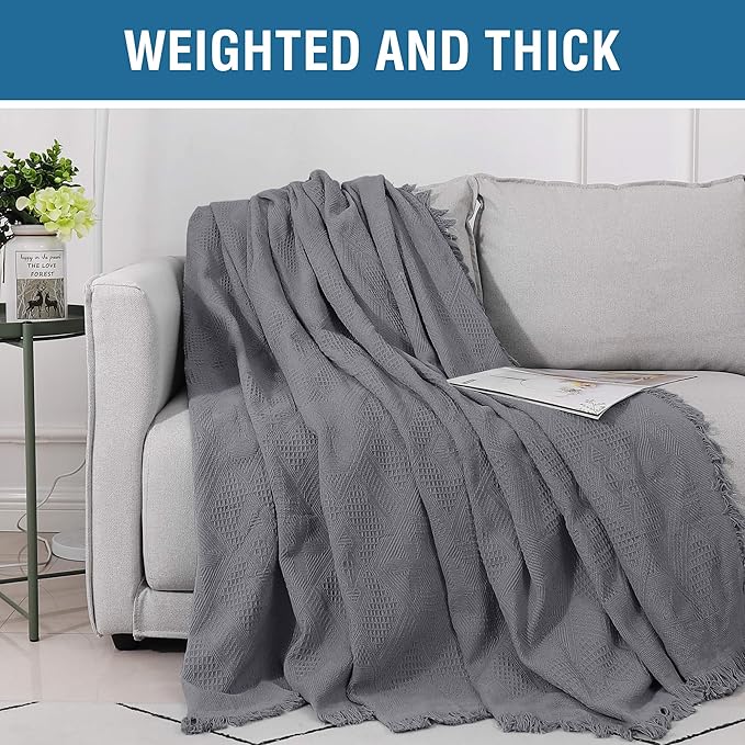 H.VERSAILTEX Cotton Sofa Covers Couch Cover Sofa Slipcover for Most Shape Sofas, Feature Thick Woven Jacquard Seamless with Tassels, Multi-Use Decorative for Couch (X-Large: 71" x 118", Grey)