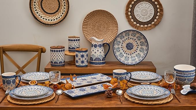 Bico Blue Talavera Salad Plates Set of 4, 8.75 Inch Ceramic Dessert Plates for Salad, Appetizer, Side Dishes, Microwave and Dishwasher Safe, Gift for Housewarming and Thanksgiving