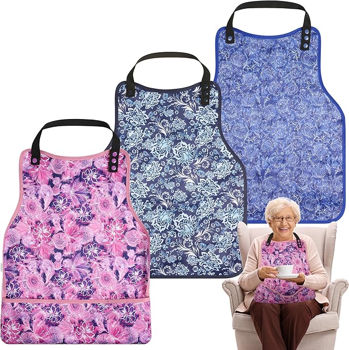 Adult Bibs-3 Pcs Washable Clothing Protector with Upgraded Crumb Catcher