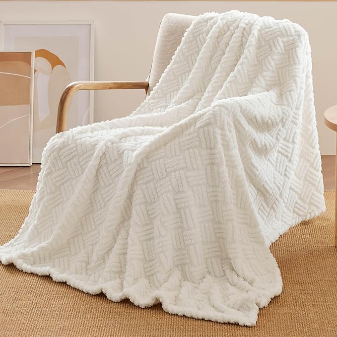 Bedsure Sea Blue Fleece Blanket,60x80 Inches&White Throw Blanket,50x60 Inches