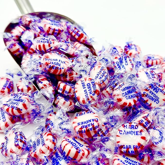 Sugar Free Peppermint Starlight Candy - 1 Pound Bulk Bag (Approx 90 Count) - Individually Wrapped - Valentines Day & Holiday Peppermint Mints- Keto & Diabetic Friendly Sugarless Hard Candy