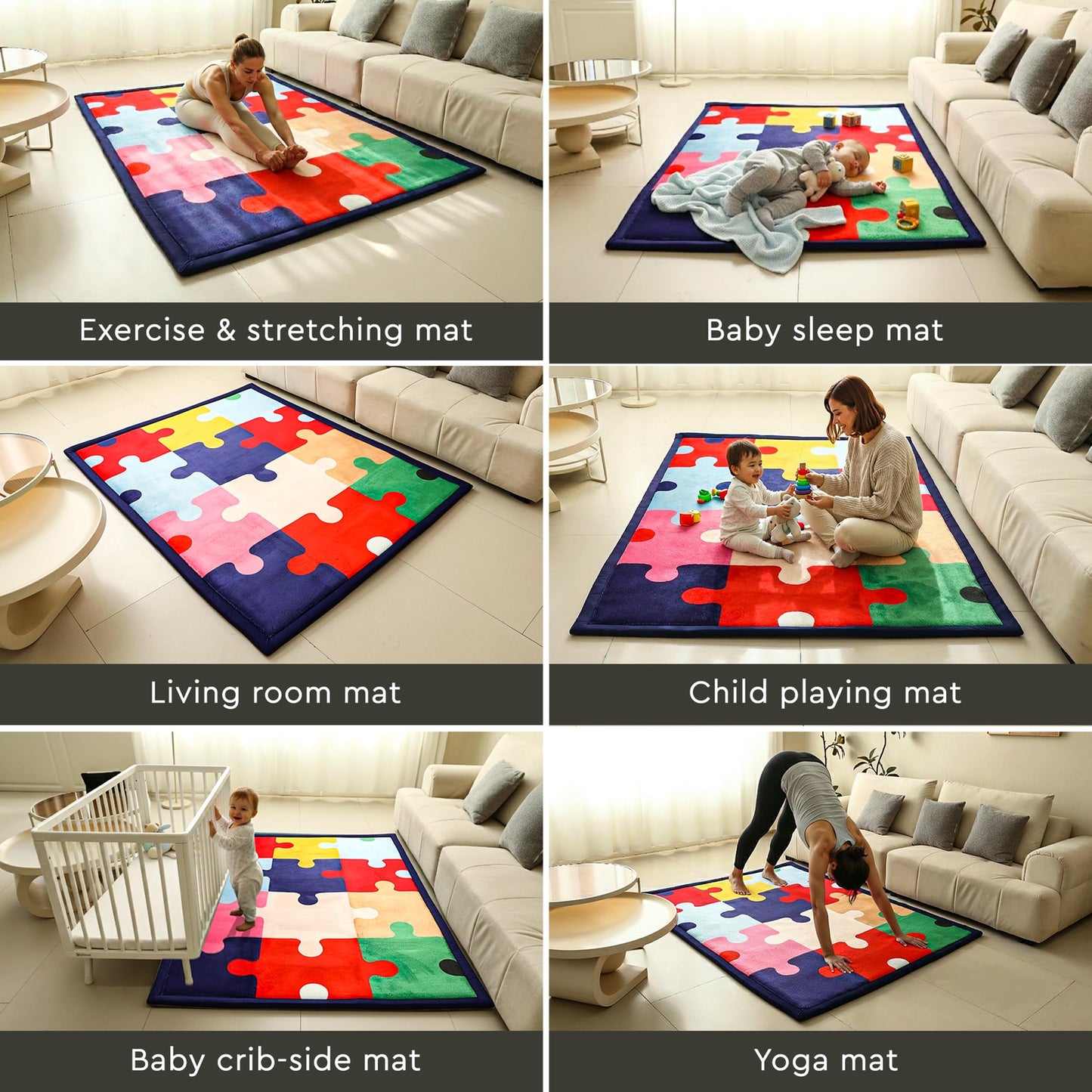 Halaluxe Baby Play Mat 60"x80" Extra Thick (1.4") | Memory Foam Crawl Mat for Infants & Toddlers | Non-Slip | Waterproof | Tummy Time | Puzzle Print Floor Rug