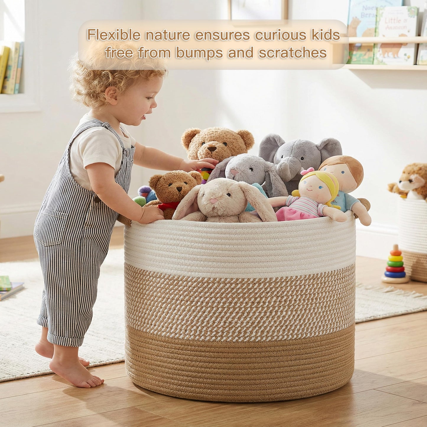 Artfeel 70L Large Cotton Rope Basket, Decorative Woven Blanket Storage for Living Room, Boho Toy Storage & Toy Box for Kids, Versatile Laundry Basket & Nursery Hamper for Blankets(Brown)