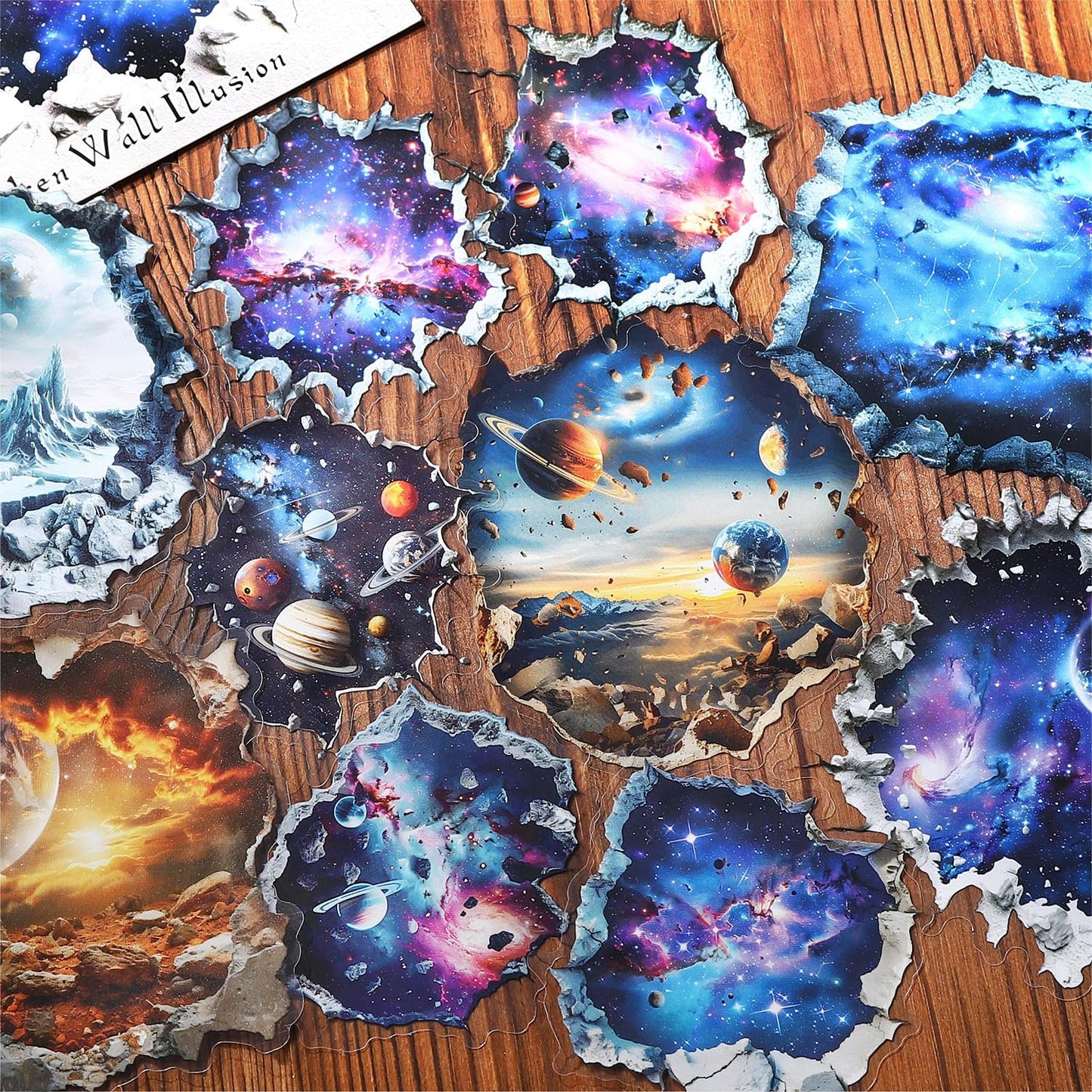 MiyouLuna 60Pcs Broken Wall Illusion Scrapbook Stickers, PET Fantasy Ephemera for Journaling, Craft Supplies and Junk Journal