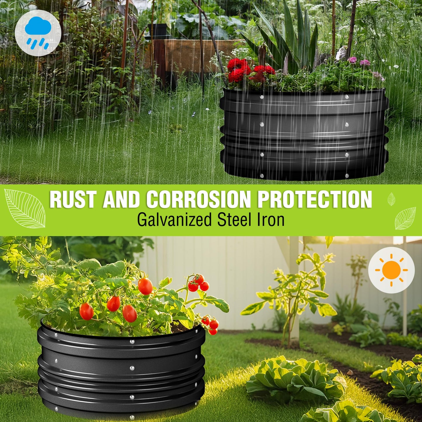 WORKPRO 3PK 2x2x1ft Outdoor Galvanized Raised Garden Bed Kit, Rust & Corrosion Protection, Easy Assembly, Safe Edge, Ideal for Vegetables & Flowers, Black