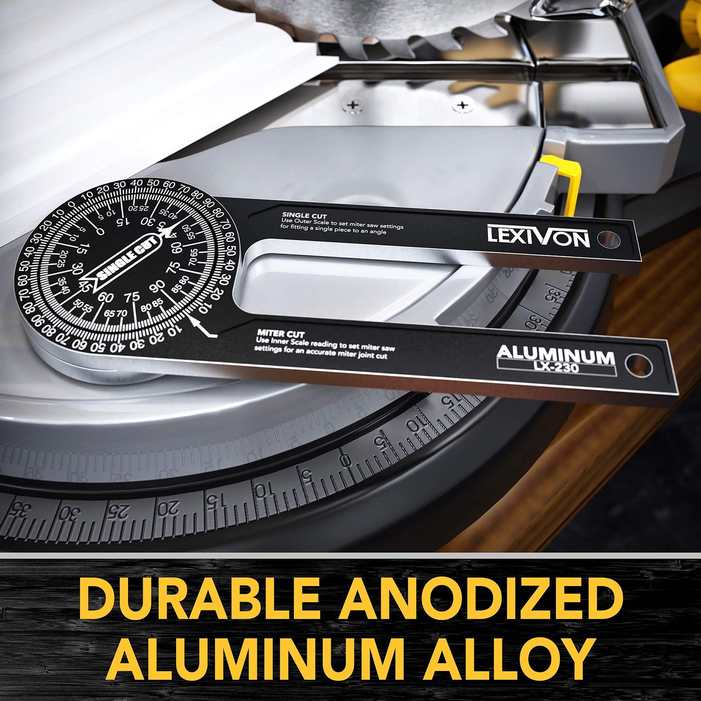 LEXIVON Aluminum Miter Saw Protractor | 7-Inch Rust Proof Angle Finder Featuring Precision Laser Engraved Scales (LX-230)