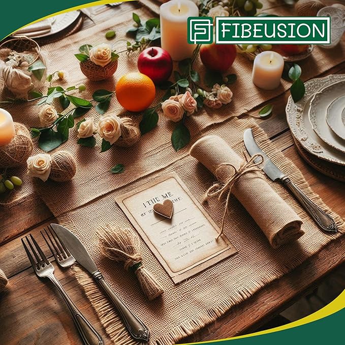Burlap Table Runners 12 Inches x 30 FT - No-Fray Finished Edge Premium Natural Table Runner Burlap Roll – No Odor, Eco-Friendly Tablecloth Roll for Rustic Table Decor and Other DIY Crafts