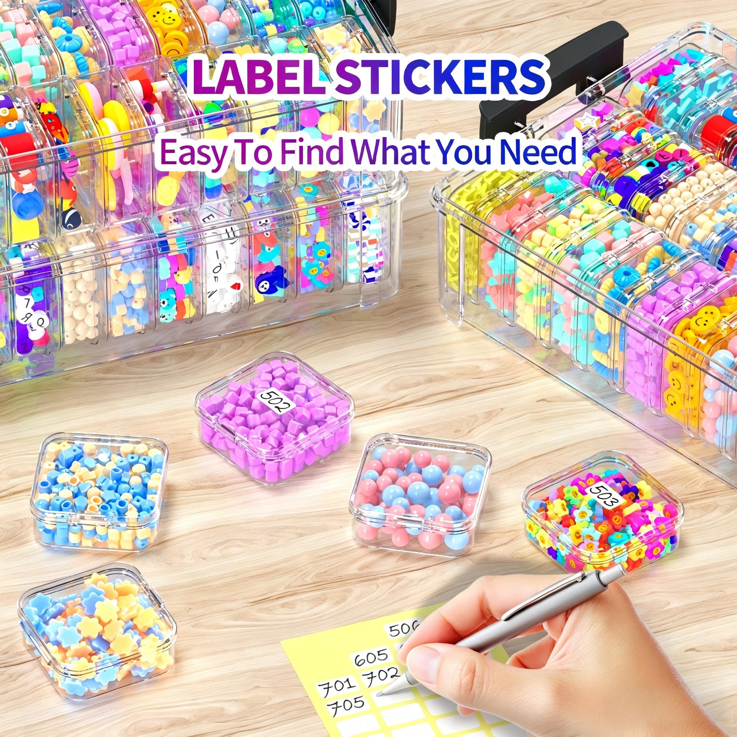VANSUNS Bead Organizer Box 120 Pcs, 4-Tier Large Capacity Stackable Bead Storage Containers, Portable Plastic Craft Organizers for Jewelry Making, Bracelets, DIY, Nail Art Charms