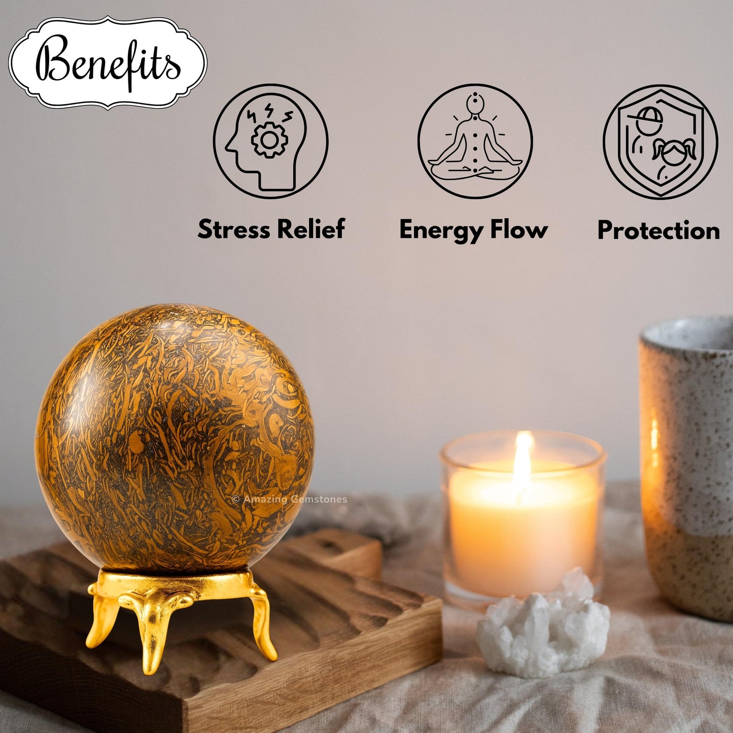 Amazing Gemstone Mariyam Jasper Crystal Ball with Stand - 2" Inches Crystal Sphere Meditation Balls for Witchcraft and Decorative Balls