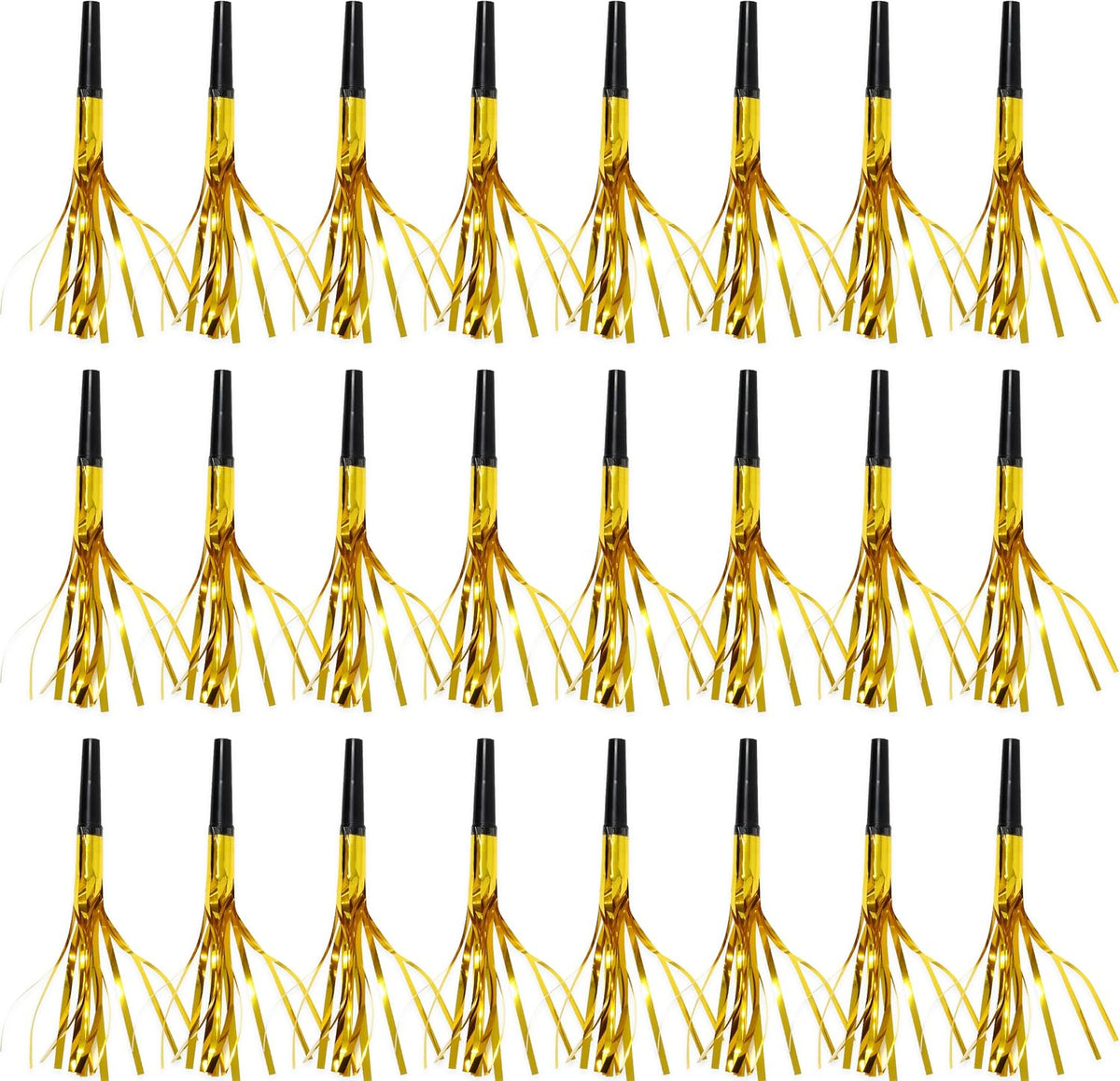 50 Pcs Metallic Fringed Party Blowers Noise Makers Gold Black Blowout Whistle Noisemakers New Year Eve Birthday Party Favor Supplies Events