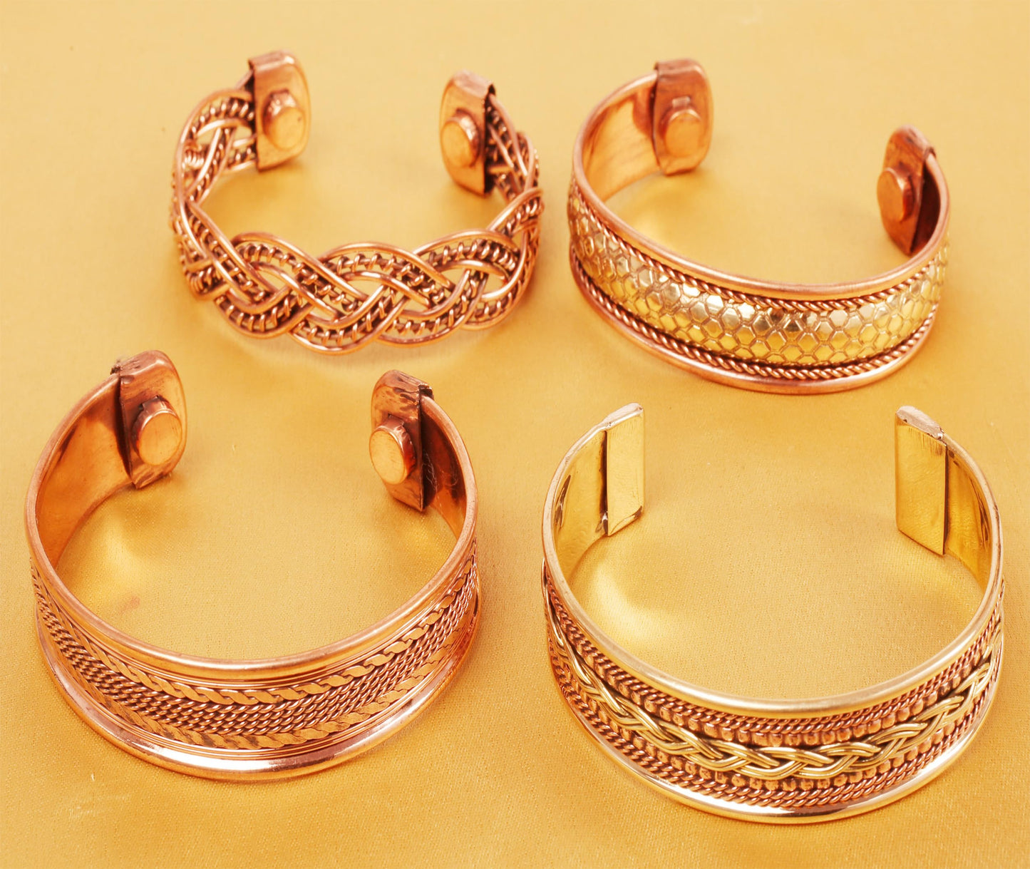 Touchstone copper bracelets | gift for men women |adjustable 100% pure solid real magnetic jewelry | handmade bracelet set combo | rope braided tibetan bangles. Set of 4 different designs
