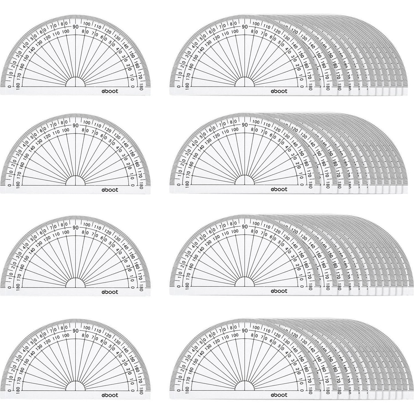 EBOOT 50 Pcs Math Protractors Plastic Protractor 180 Degrees, 4 Inches(Clear)