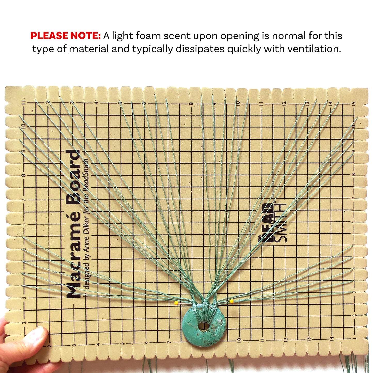 The Beadsmith Mini Macrame Board, 7.5 x 10.5 inches, 0.5-inch-Thick Foam, 6 x 9 Grid for Measuring, Bracelet Project with Instructions Included, Create Macrame and Knotting Creations