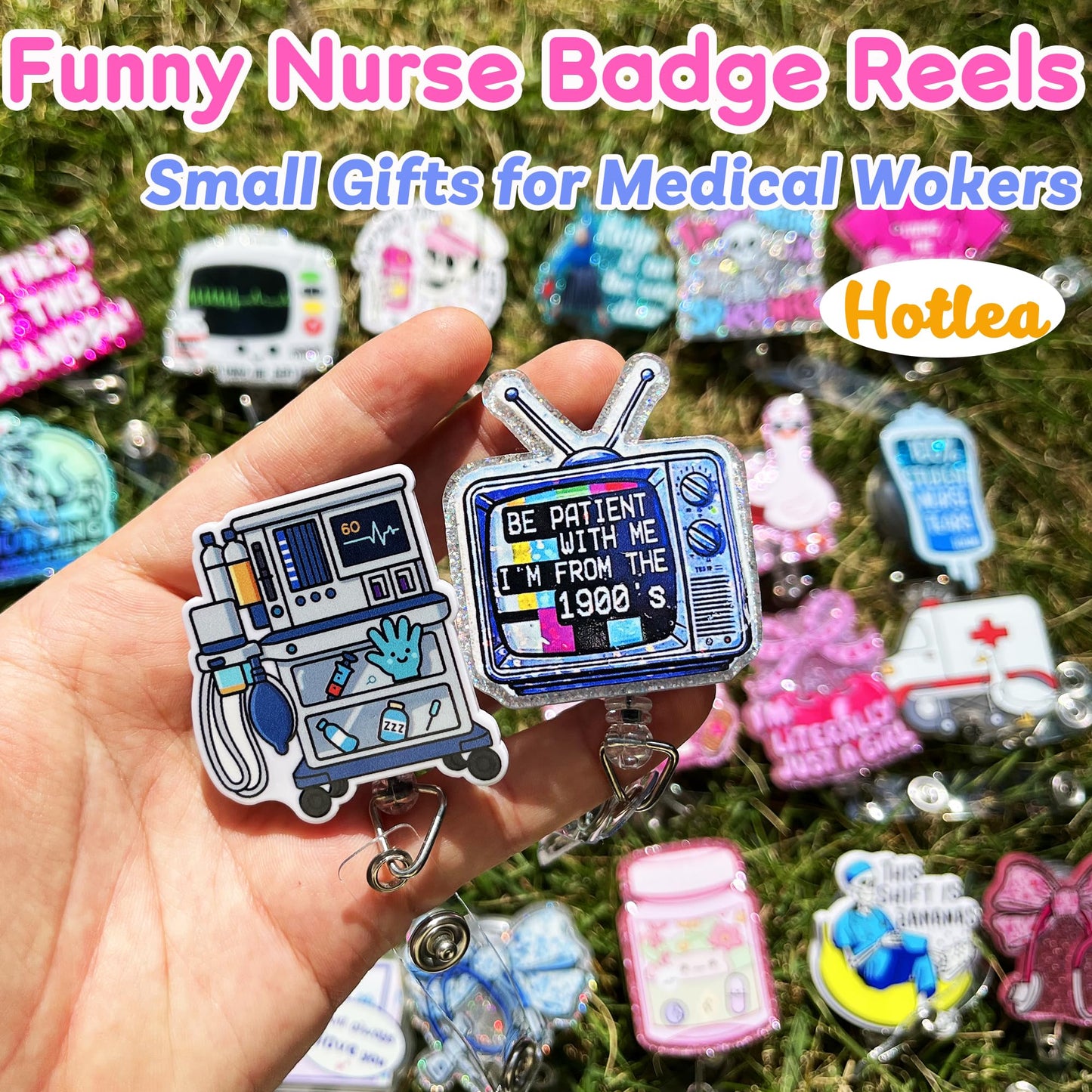 Hotlea 24 PCS Nurse Badge Reels Bulk Funny Badge Holders Retractable Clip Cute Nursing Medical Asssitants RN LPN CNA Nurses Week Gift Accessories for Work
