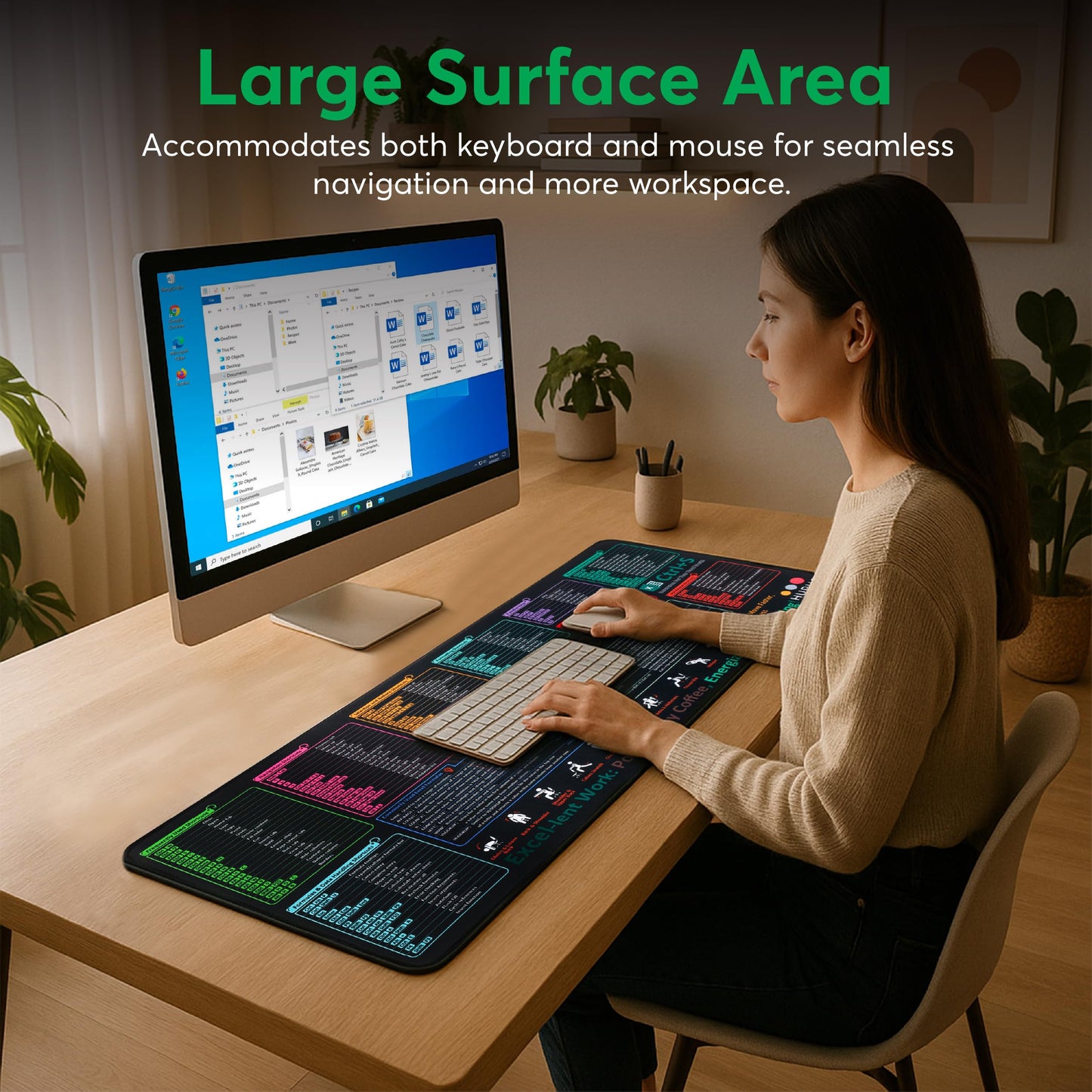 HURUC Excel Cheat Sheet Desk Pad – XL Excel Mouse Pad with Shortcut Keys & Formulas | 31.5"x11.8" Waterproof Non-Slip Desk Mat, HD Print, Stitched Edges for Work & Gaming