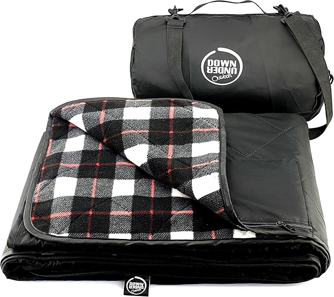 DOWN UNDER OUTDOORS Large Waterproof Windproof Extra Thick 350 GSM Quilted Fleece, or Sherpa Stadium Blanket