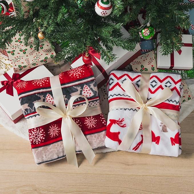 PAVILIA Christmas Throw Blanket | Holiday Christmas Reindeer Snowflakes Fleece Blanket | Soft, Plush, Warm Winter Cabin Throw, 50x60 (White Reindeer)