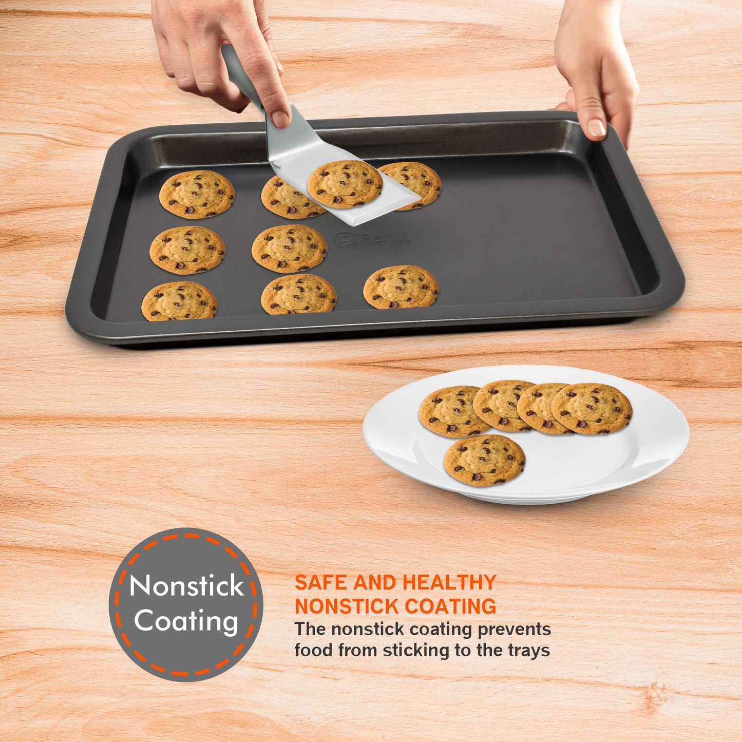 PERLLI Non-Stick 6-Piece Bakeware Set – Carbon Steel with Even Heat Distribution, Oven Safe to 446°F, BPA-Free, Dishwasher Safe, Stackable Baking Tools for Easy Storage and Everyday Cooking - Gray