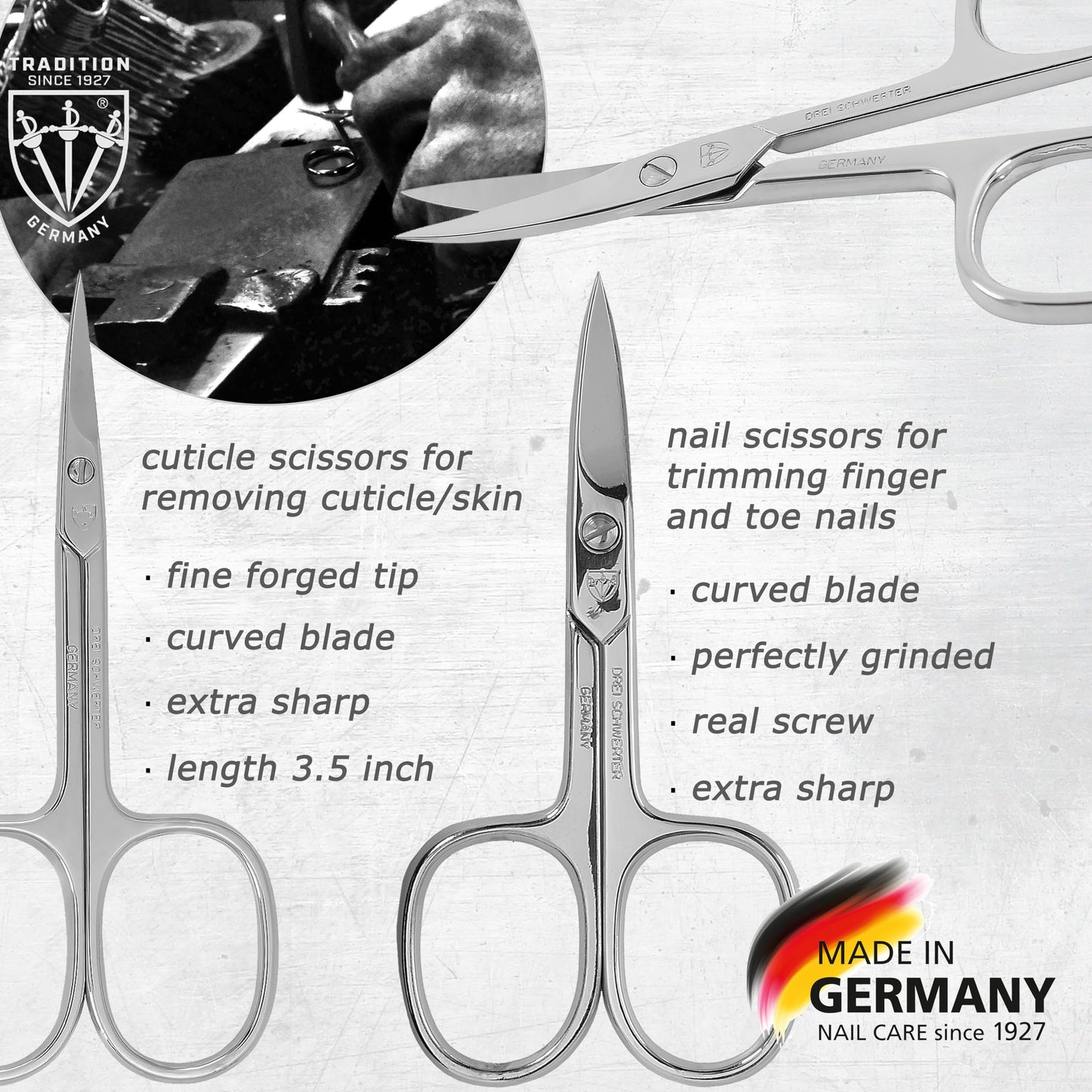 3 Swords Germany – brand quality 8 piece manicure pedicure grooming kit set for professional nail care with synthetic leather case ostrich black - Made in Germany