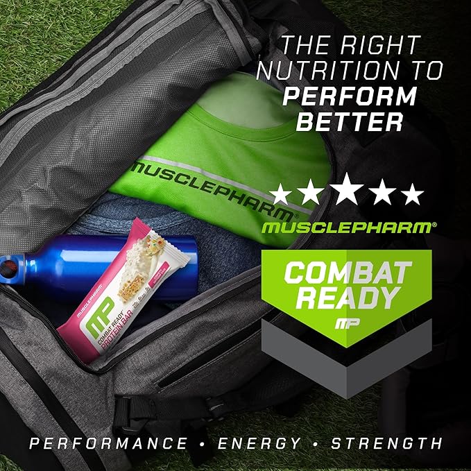 MusclePharm Combat Ready Protein Bar, Confetti Cake High Protein Bars, Combat Cravings, Fuel Performance & Meet Energy Demands, 20g Protein from Whey Protein, 4g Fiber, Gluten Free, 4 Bars