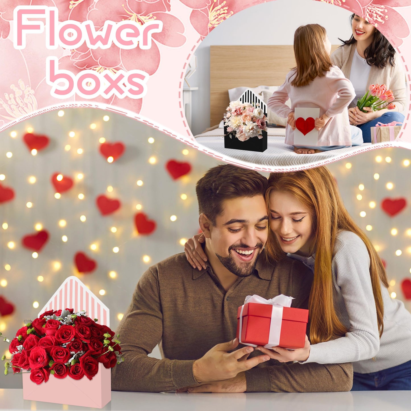 4 Pcs Mother's Day Florist Bouquet Envelope Boxes Mixed Style Flower Bouquet Packaging Gift Paper Boxes Gift Wrapping Envelope Box Flower Bags for Valentines Wedding Birthday Party Supplies(Striped)