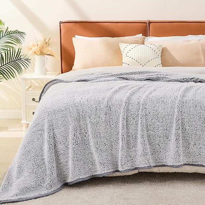 EMME Fuzzy Blanket Soft Fleece Throw Blankets for Women, Fluffy Sherpa Throws(Plush Grey,108"x90")