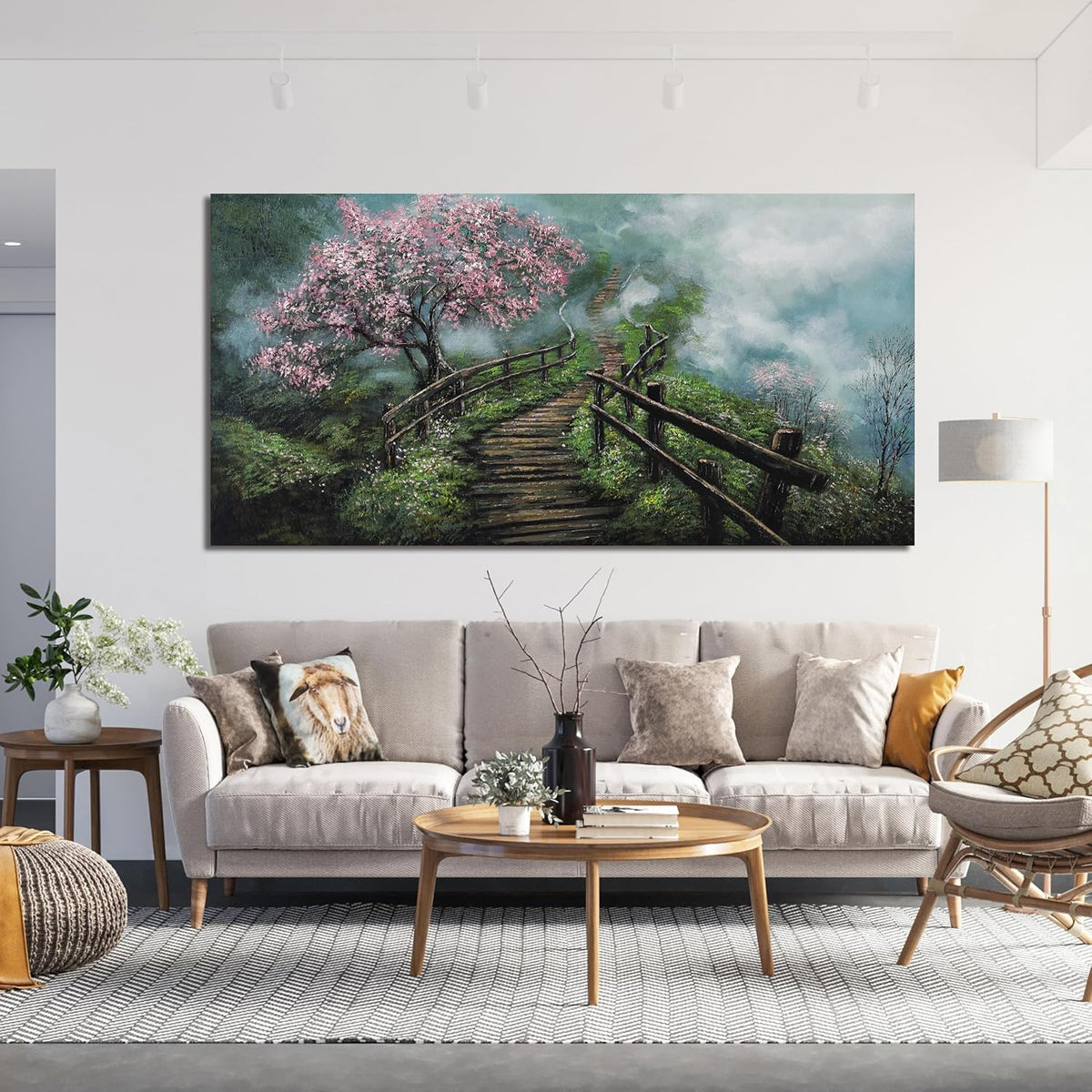 Canvas Wall Art Decor Modern Wall Art Pictures for Living Room Tree of Life Wall Art Decor Foggy Trail Large Artwork for Walls Tree Flower Wall Art Prints Art Work for Home Office Wall Decor 24" X 48"