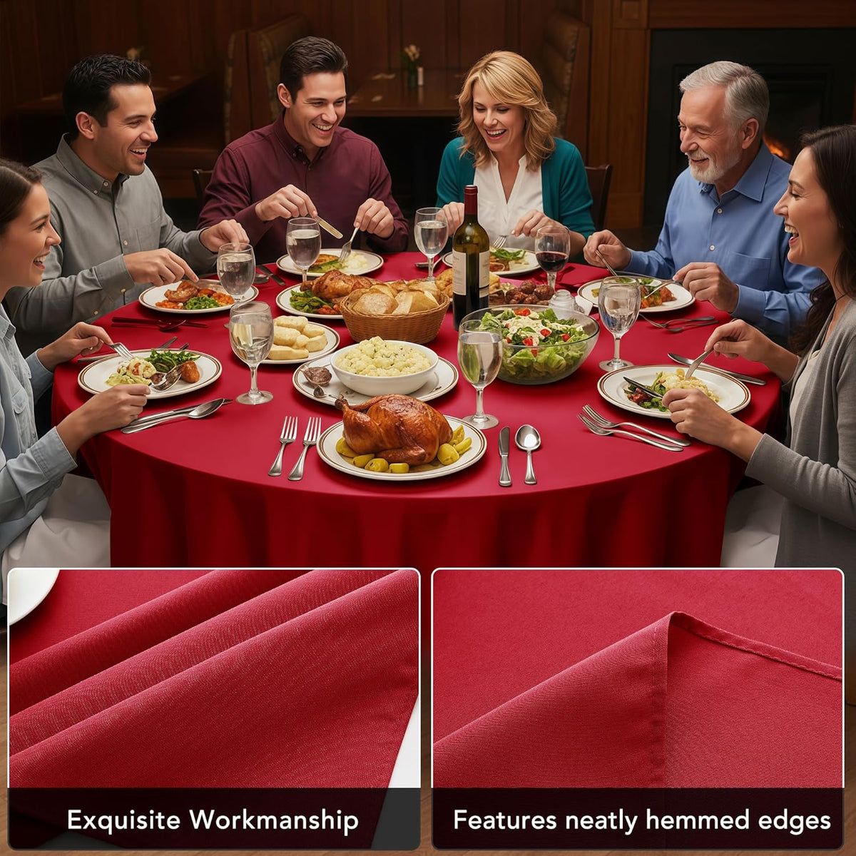 6-Pack Red Round Tablecloths, 120 Inches, Stain-Resistant Polyester for 5-6 Ft Round Tables - Washable Table Covers for Weddings, Banquets, Birthday Parties, Events