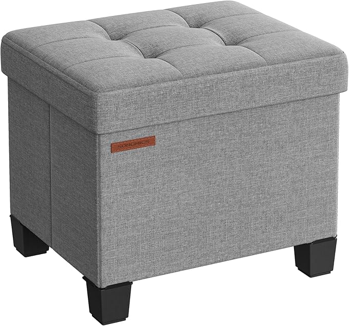 SONGMICS Storage Ottoman, Small Ottoman Foot Rest with Legs, 12.6 x 15.8 x 13.2 Inches Foot Stool, Load up to 660 lb, for Living Room, Bedroom, Dorm, Dove Gray ULSF012G02