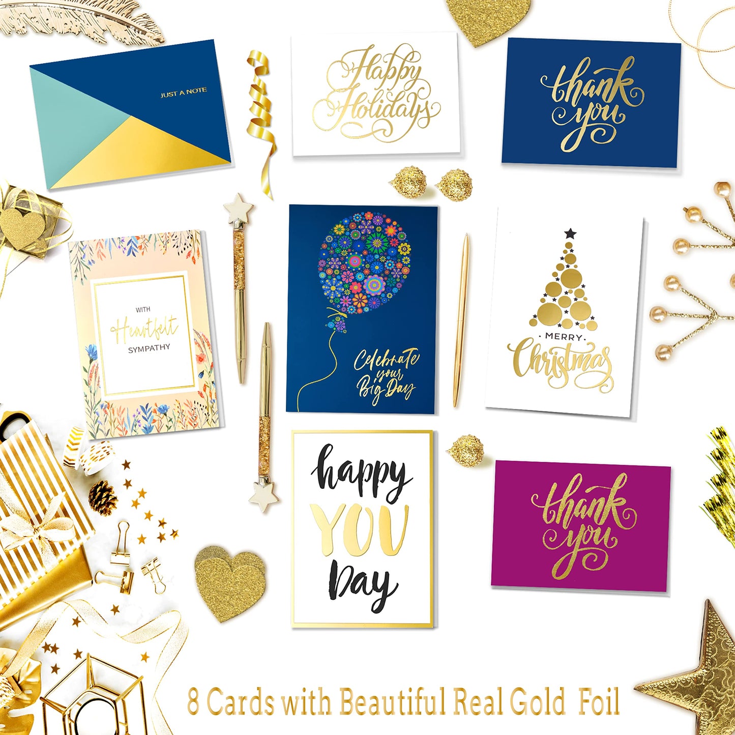 Janvale 100 All Occasion Cards Assortment Box with Color Envelopes，All Occasion Cards Set with Greeting Inside, Large 5 x 7 inch Cards with Stickers and Dividers