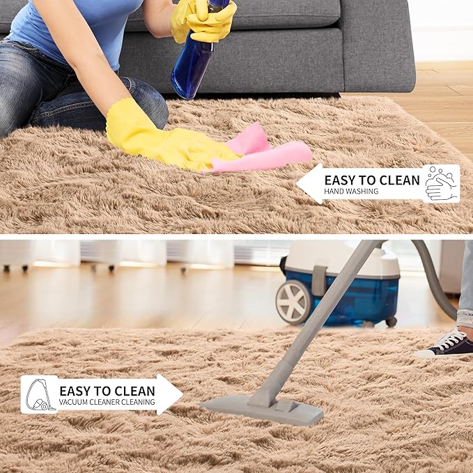 Tepook Area Rugs 9x12 for Living Room, Super Soft Fluffy Rugs for Bedroom, Modern Shaggy Rug Fuzzy Carpets for Kids, Plush Indoor Nursery Home Decor Rug with Non-Slip Bottom, Beige