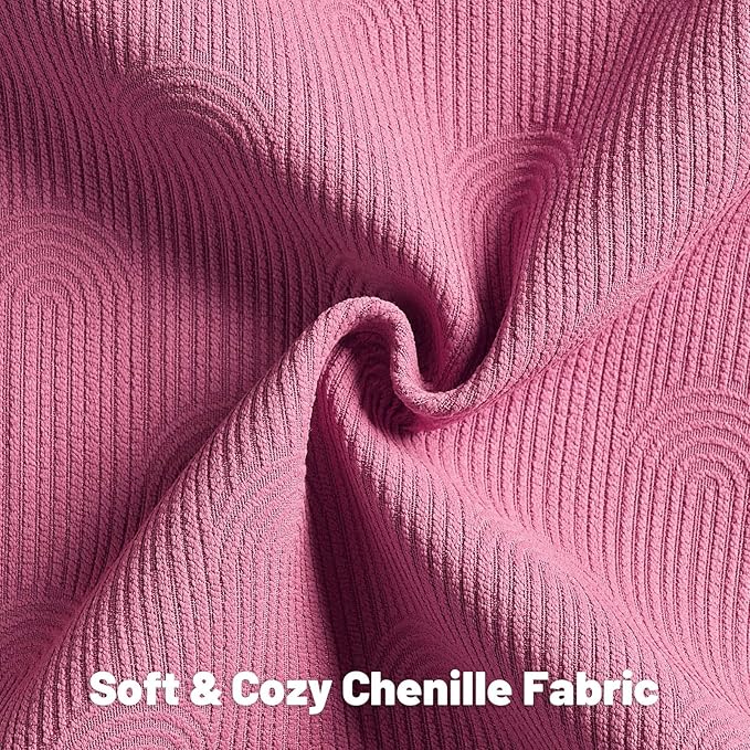 FUTEI Hot Pink Chenille Decorative Throw Pillow Covers 26x26 Inch Set of 2,Soft Cozy Striped Geometric Patterns Euro Pillow Shams,Modern Home Decor for Couch Bed Living Room