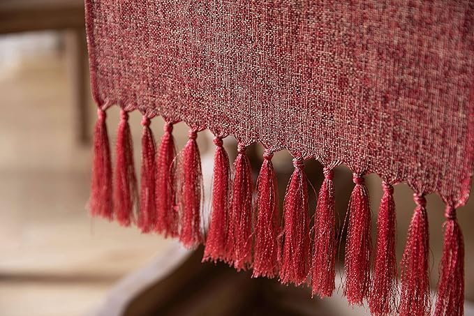 ZeeMart Red Table Runners 60 Inches Long, Burlap Linen Style Rustic Farmhouse Table Runner, Boho Woven Dining Table Runner, 13x60 Inches, Red