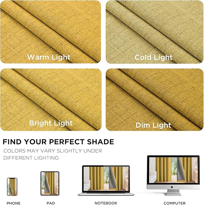 Joydeco Linen Blackout Curtains for Bedroom - 100% Light Blocking 1 Panels, Yellow Drapes 100" W x 90" L, Thermal Insulated Room Darkening Curtains for Living Room, Rod Pocket & Back Tabs