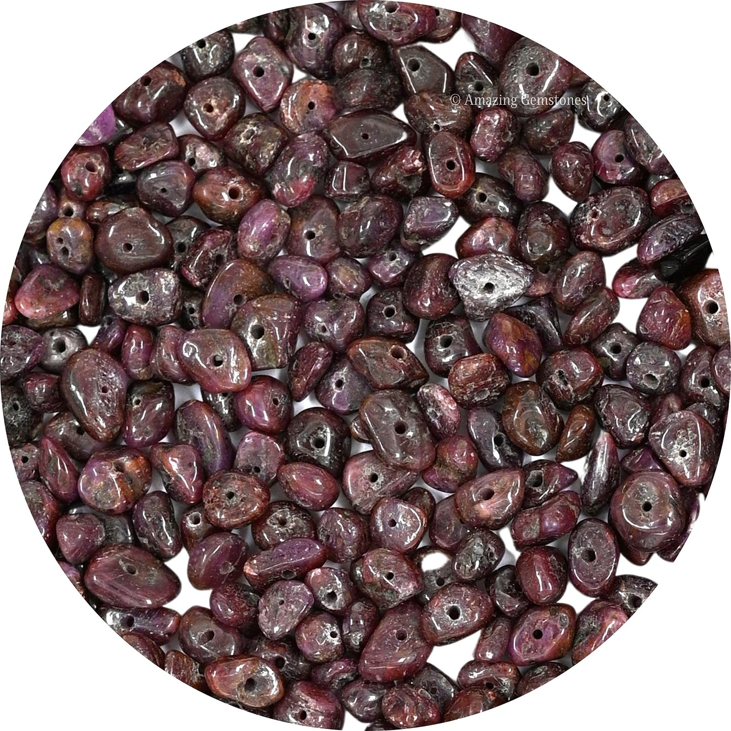 Ruby Pre Drilled Natural Crystals Crushed Chips Beads for Jewelry Making, DIY Handmade Healing Crystals (25 Inch Strand)